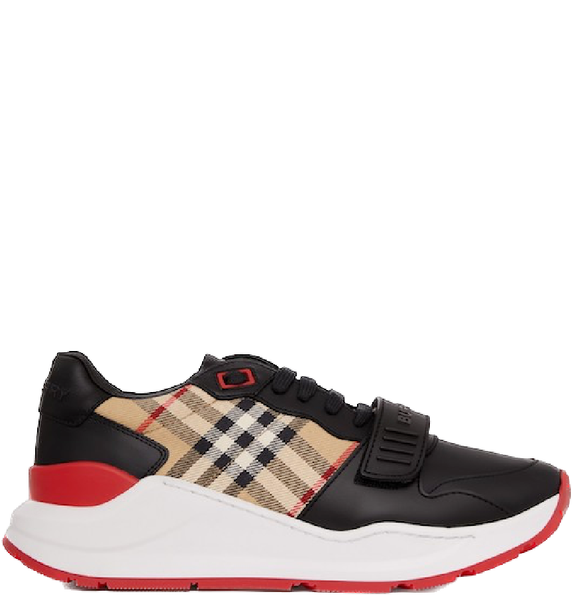  Giày Nữ Burberry Leather Nylon And Check Sneakers 'Black Archive Beige' 
