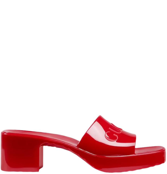  Giày Nữ Gucci Rubber Logo Platform Slide Sandal 'Red' 