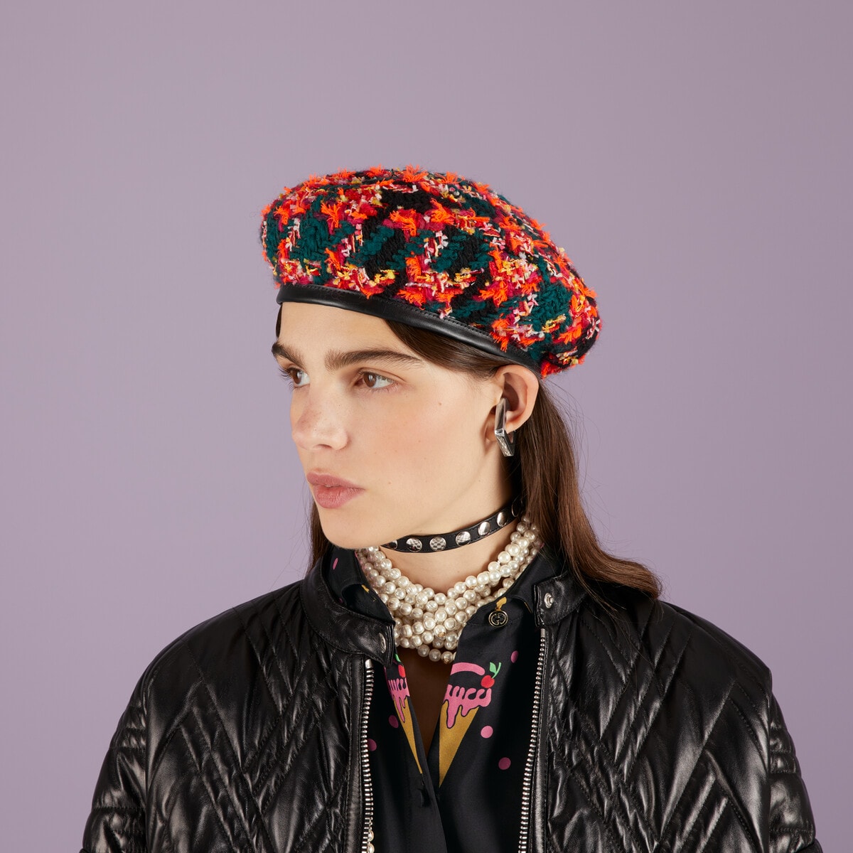 GUCCI LAME BERET CAP Check Lame Multicolour Tweed $610 Gucci Beret Hats for Women for sale - eBay main image 2