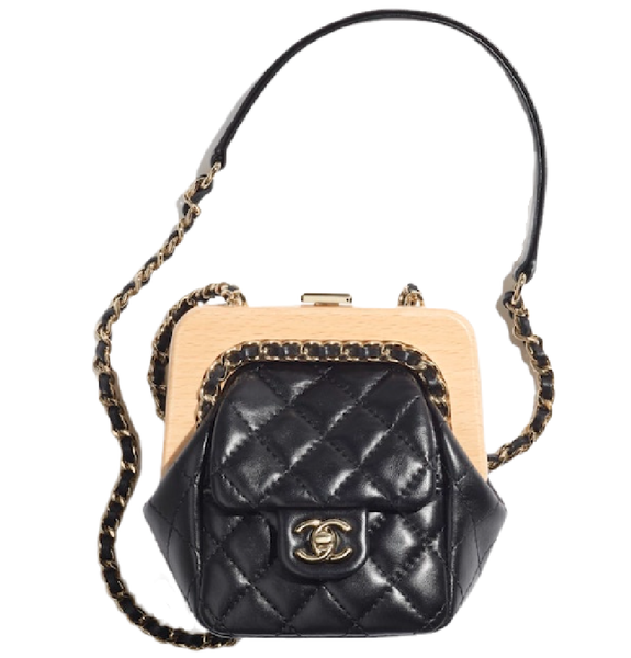  Túi Nữ Chanel Lambskin Wood Gold Tone Metal 'Black' 