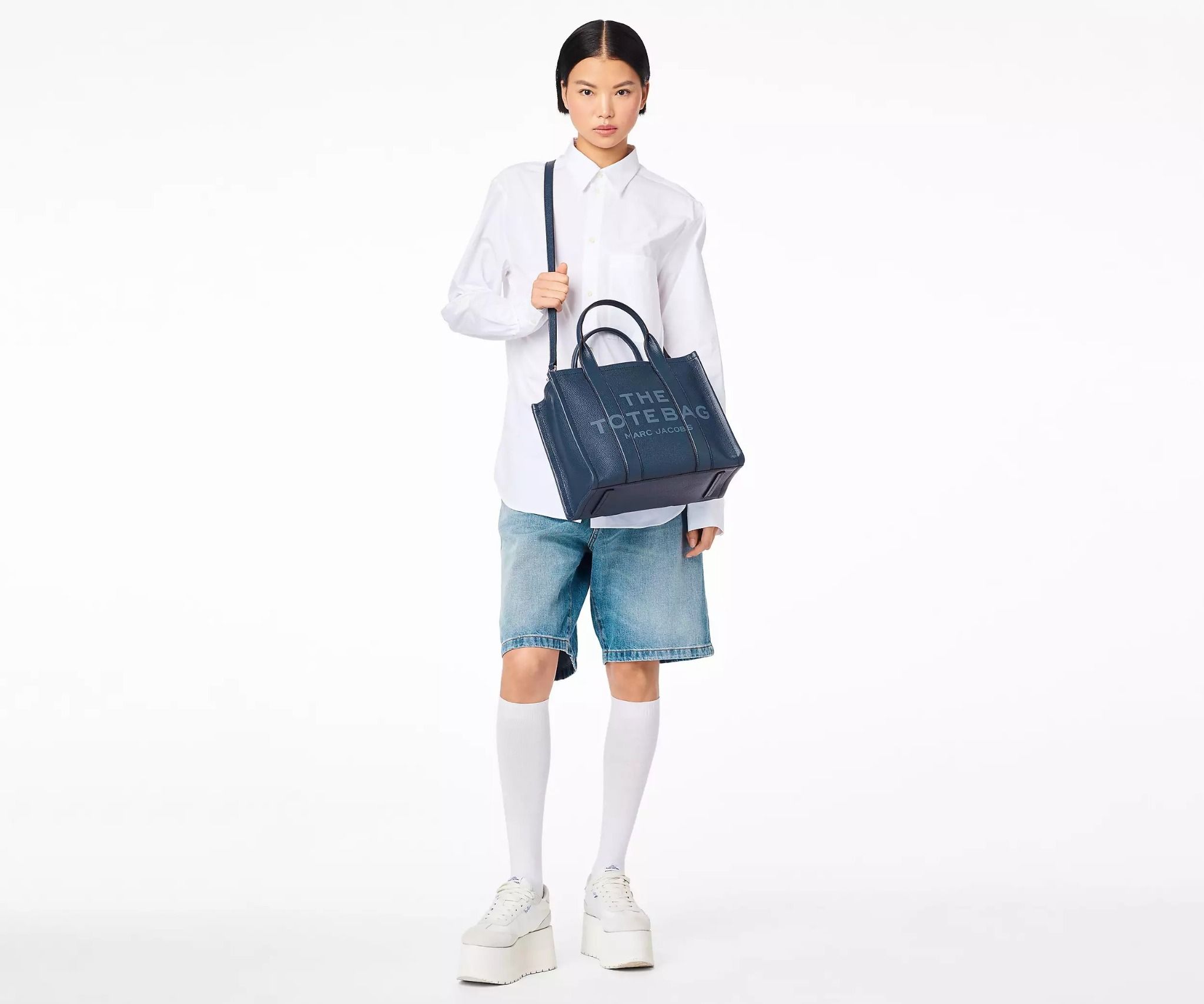  Túi Nữ Marc Jacobs Leather Medium Tote Bag 'Blue Sea' 