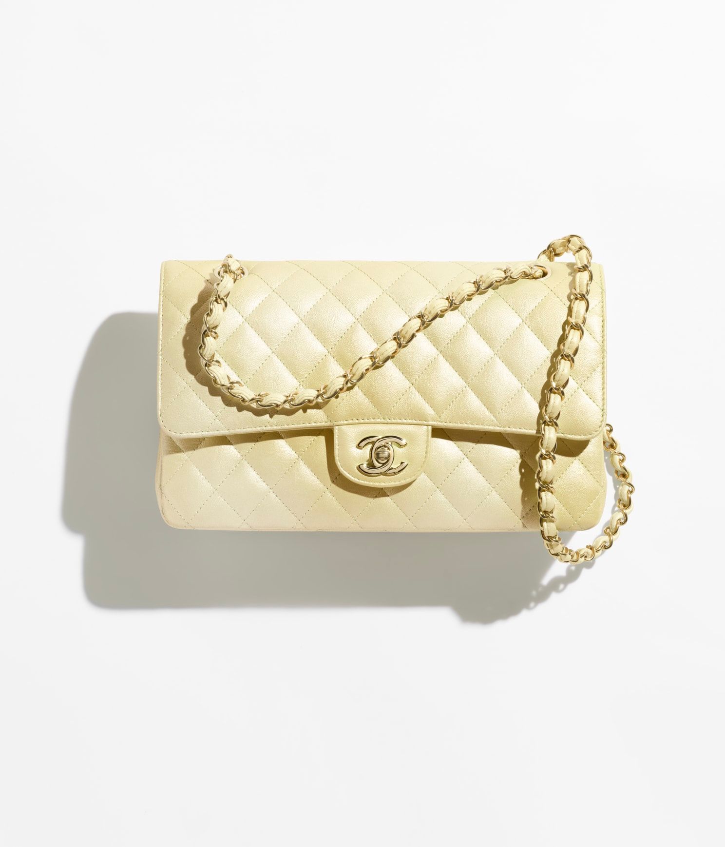  Túi Nữ Chanel Cloudy Pearly Goatskin Gold Tone Metal 'Light Yellow' 