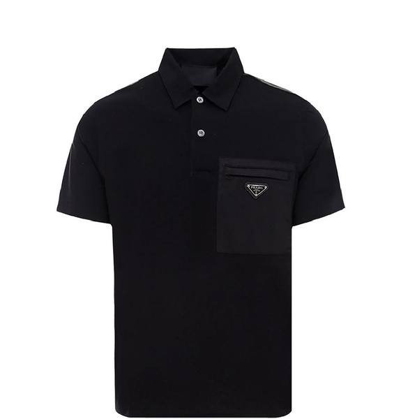  Áo Nam Prada Polo With Nylon Detail 'Black' 