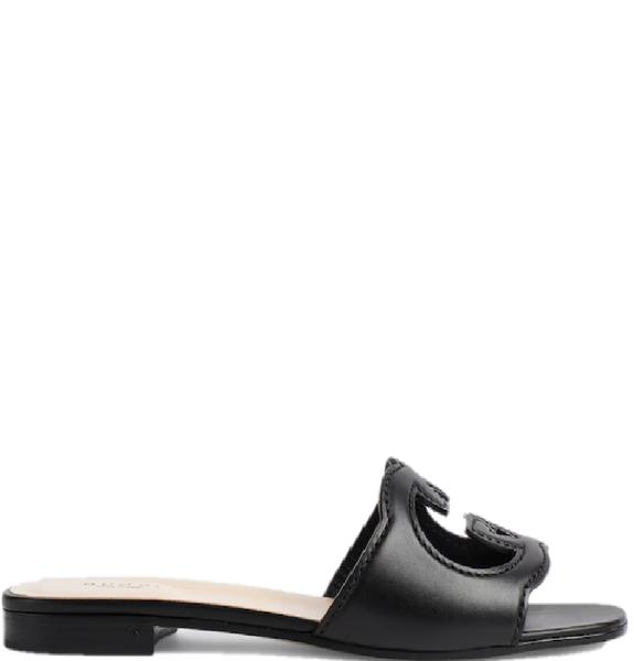  Dép Nữ Gucci Interlocking G Cut-Out Slide Sandal 'Black Leather' 