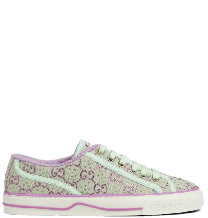  Giày Nữ Gucci Tennis 1977 'Pale Green And Lilac GG Crystal Canvas' 