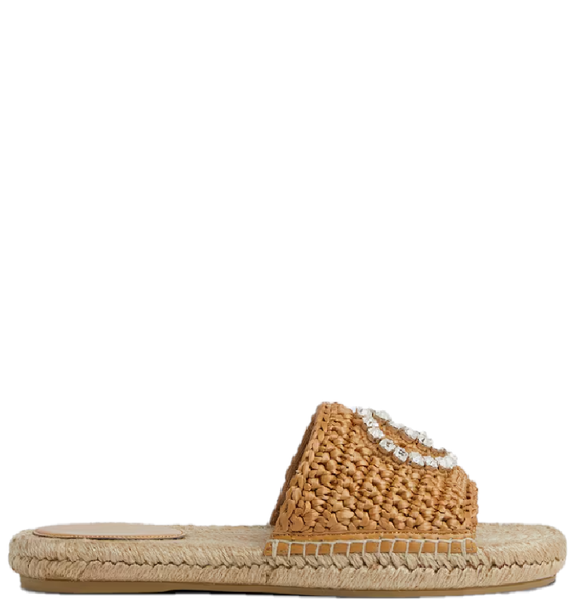  Dép Nữ Gucci Interlocking G Espadrille 'Beige viscose-effect raffia' 