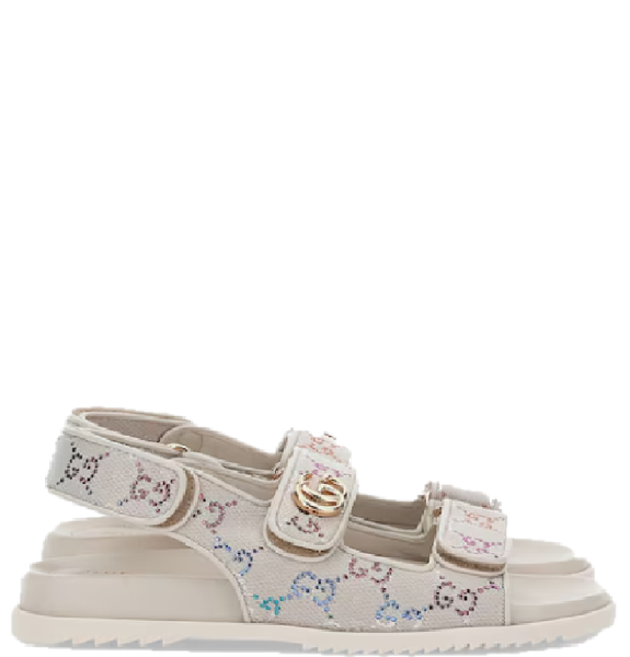  Dép Nữ Gucci Sandal Double G 'Ivory GG Crystal Canvas' ‎ 