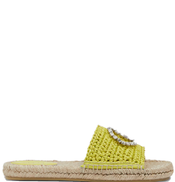  Dép Nữ Gucci Interlocking G Espadrille 'Lime Green Viscose-Effect Raffia' 