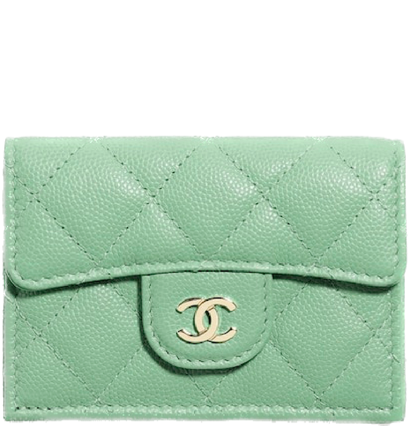  Ví Nữ Chanel Grained Shiny Calfskin Gold Tone Metal 'Light Green' 