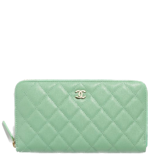  Ví Nữ Chanel Grained Shiny Calfskin Gold Tone Metal 'Light Green' 