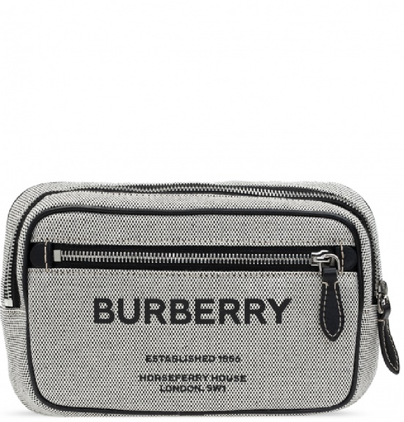  Túi Nam Burberry Horseferry Print Cotton Canvas Bum Bag 'Black' 