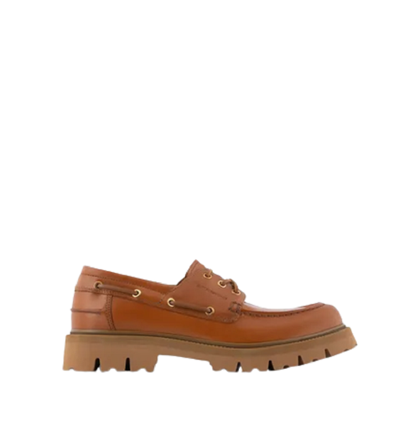  Giày Nam Emporio Armani Leather Boat Lug Soles 'Camel' 