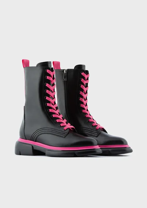  Giày Nữ Armani Vegetable Tanned Leather Ankle Boots 'Black' 