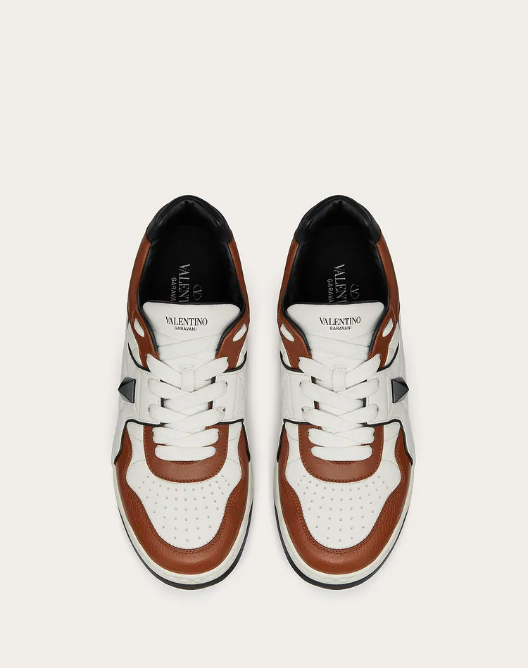  Giày Nam Valentino One Stud Low Top Nappa 'Brown White' 