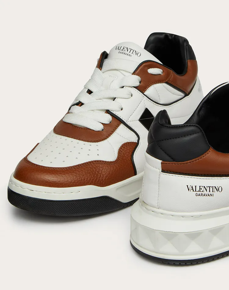  Giày Nam Valentino One Stud Low Top Nappa 'Brown White' 
