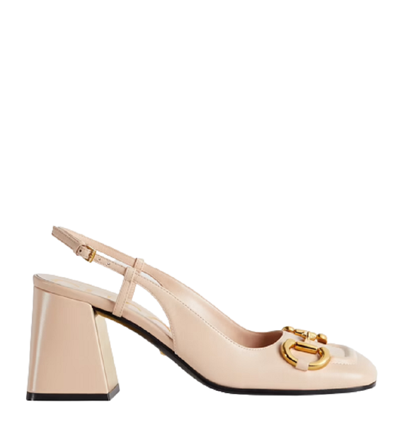  Giày Nữ Gucci Mid Heel Slingback With Horsebit Leather 'Light Pink' 