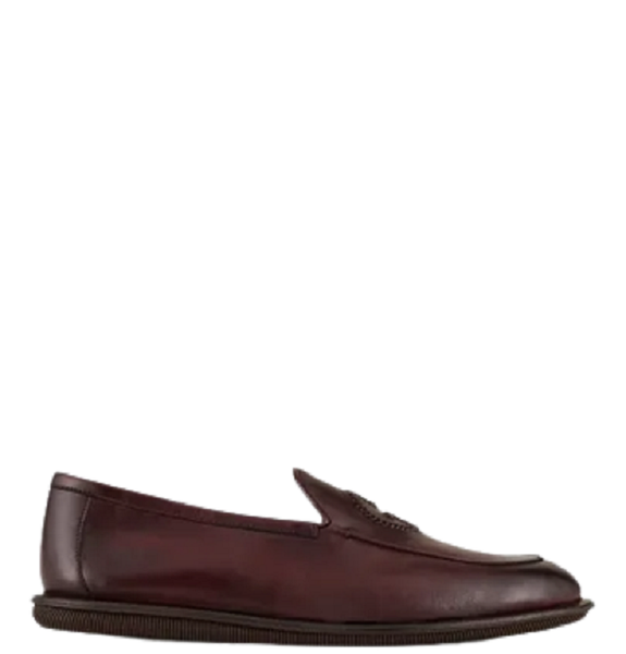  Giày Nam Giorgio Armani Antique Leather Loafers Embroidered 'Bordeaux' 