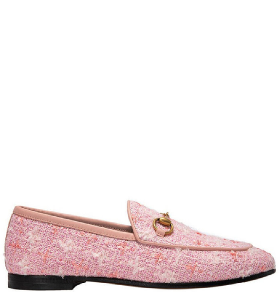 ESPADRILLES LOAFERS IN LIGHT PINK TWEED AND BLACK LAMBSKIN
