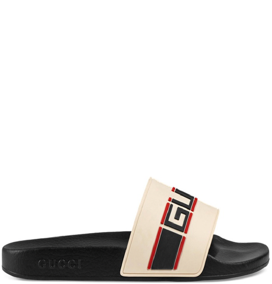 D p Nam Gucci Stripe Rubber Slide Ecru 522884 JC200 9572 LUXITY