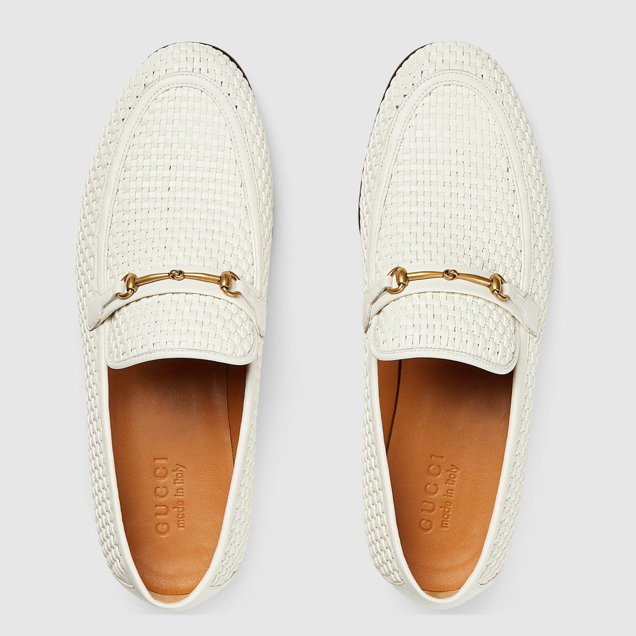 gucci white horsebit loafers