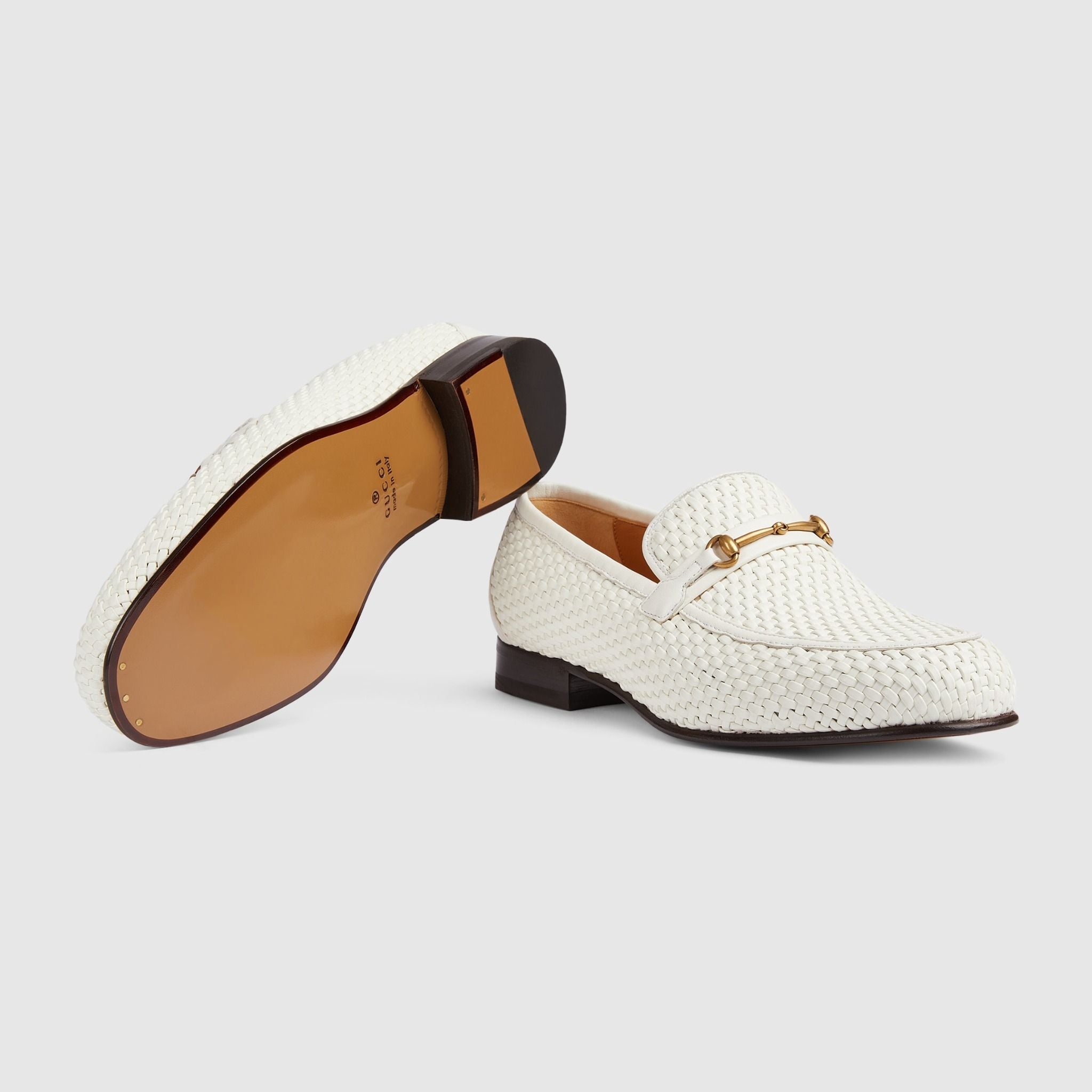 gucci white horsebit loafers