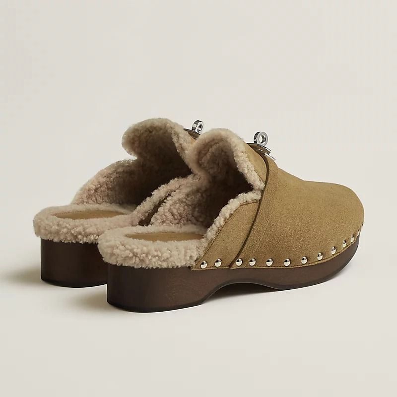  Giày Nữ Hermes Carlotta Mule 'Beige Gobi' 