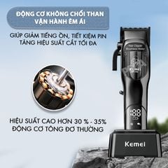 Tông đơ cắt tóc chuyên nghiệp Kemei KM-1766 lưỡi cắt mạ carbon DLC cao cấp có động cơ không chổi than màn hình LCD hiển thị công suất 5W - Chính hãng