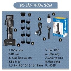 Tông đơ cắt tóc chuyên nghiệp Kemei KM-1766 lưỡi cắt mạ carbon DLC cao cấp có động cơ không chổi than màn hình LCD hiển thị công suất 5W - Chính hãng