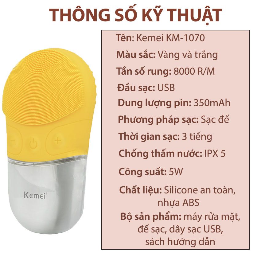 [ THANH LÝ NEW ] Máy rửa mặt KEMEI KM-1070 chuyên dùng rửa làm sạch da mặt thúc đẩy hấp thụ dưỡng chất, tẩy trang phù hợp với mọi loại da