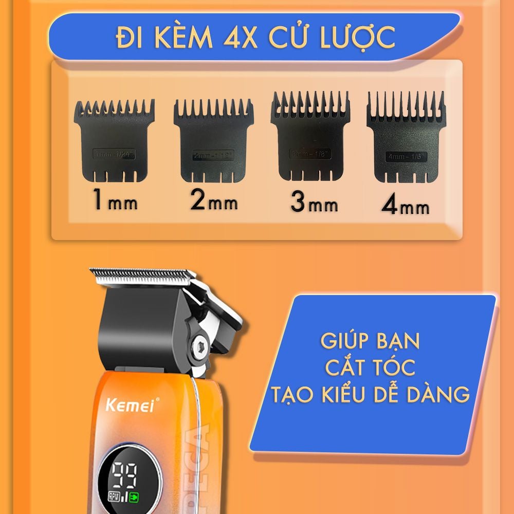 Tông đơ cắt tóc không dây Kemei KM-1837 màn hình LCD thông minh, thiết kế độc đáo, có thể cắt tóc,chấn viền, cạo râu... - hàng phân phối chính thức