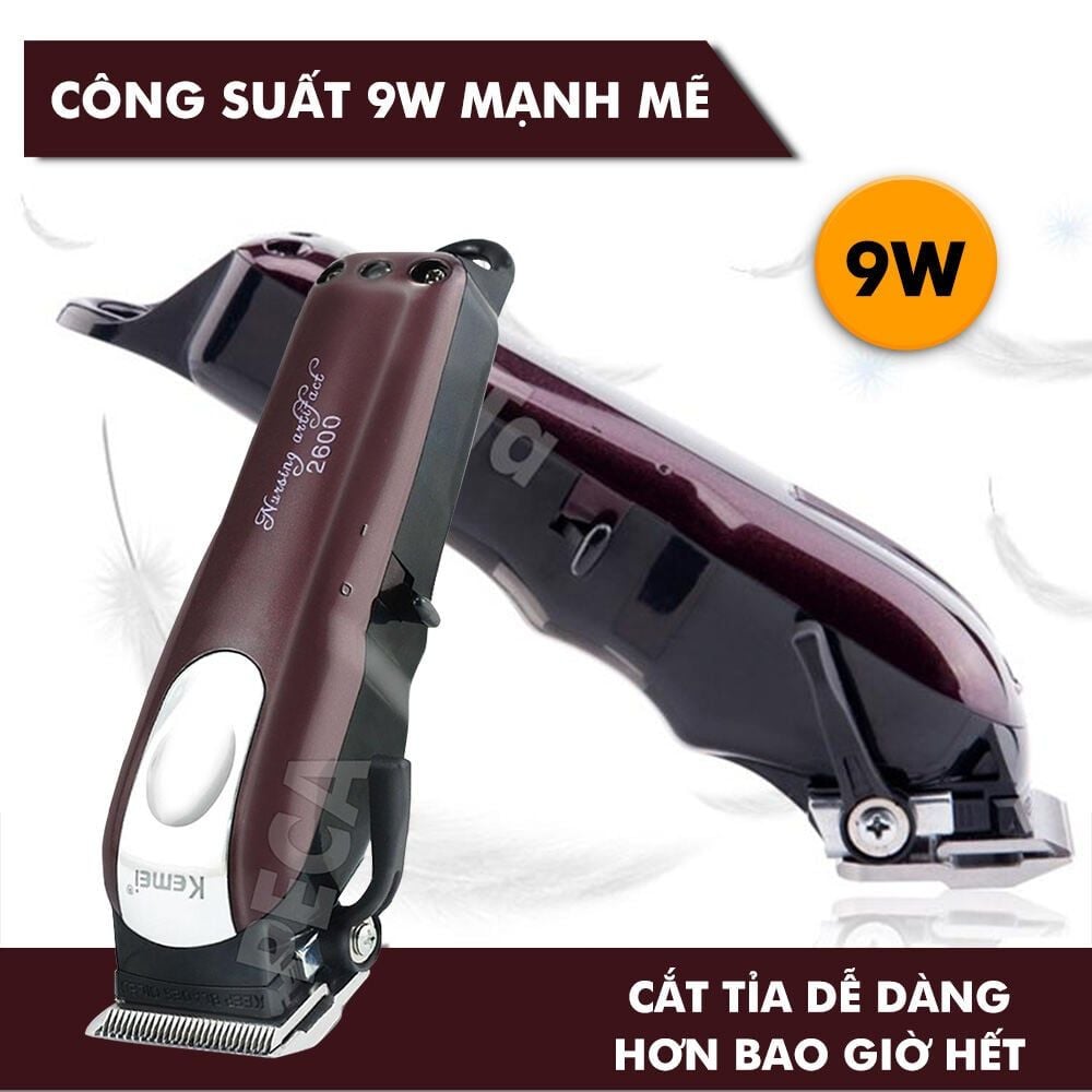 Tông đơ cắt tóc không dây Kemei KM-2600 chuyên nghiệp với pin Lithiumion siêu khủng có thể sử dụng cắm điện trực tiếp