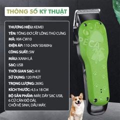 Tông đơ cắt lông thú cưng Kemei KM-CW10 không dây chuyên nghiệp công suất mạnh 5W sạc nhanh USB tiện lợi - Hàng chính hãng