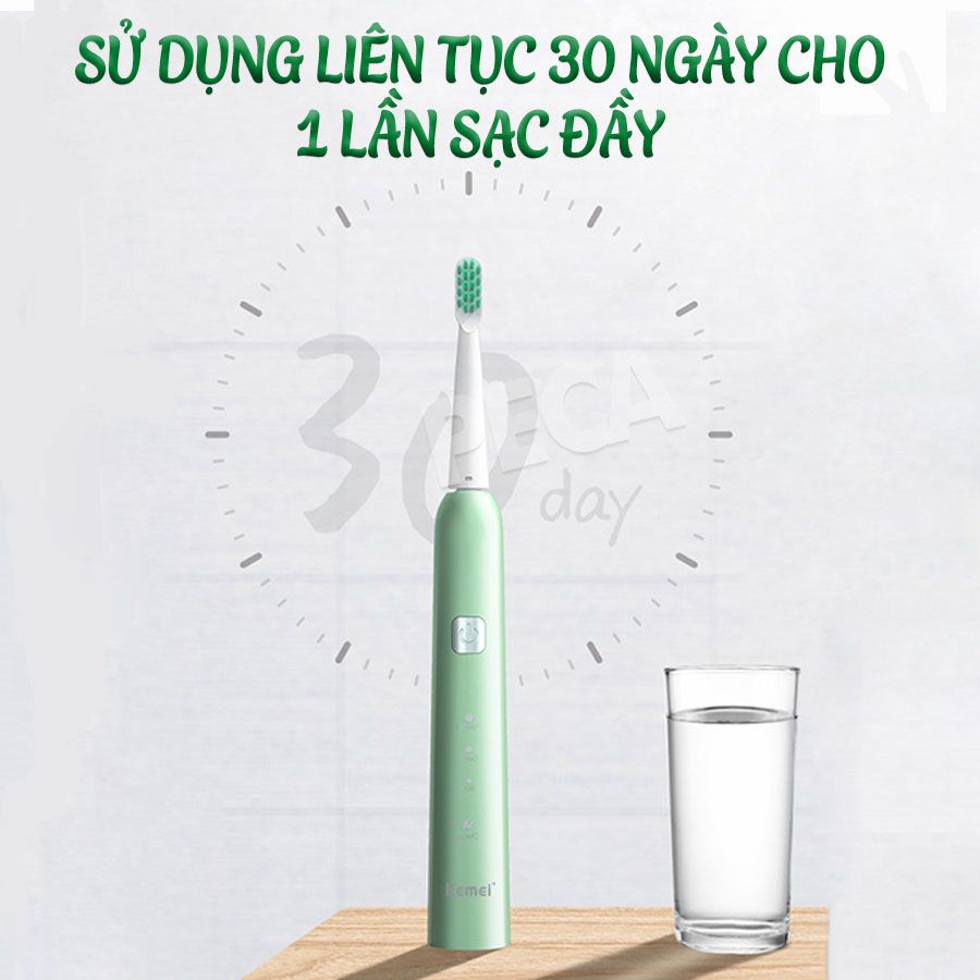 Bàn chải đánh răng điện Kemei KM-YS713 công nghệ rung siêu âm Tặng kèm 5 đầu bàn chải thay thế