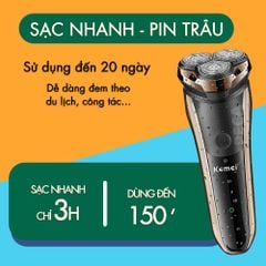 Máy cạo râu khô và ướt KEMEI KM-833 chống thấm nước IPX7 công suất 5W sạc USB pin trâu sạc USB