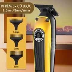 Tông đơ chấn viền Kemei KM-1855 lưỡi cắt mạ carbon DLC cao cấp có động cơ không chổi than tăng hiệu suất màn hình LCD hiển thị công suất 8W hàng chính hãng