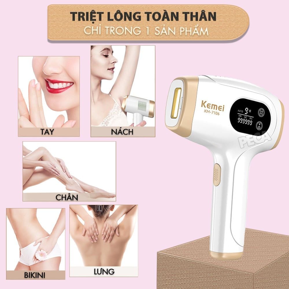 Máy triệt lông toàn thân Kemei KM-7106 công nghệ triệt lạnh IPL thế hệ mới an toàn - Chính hãng