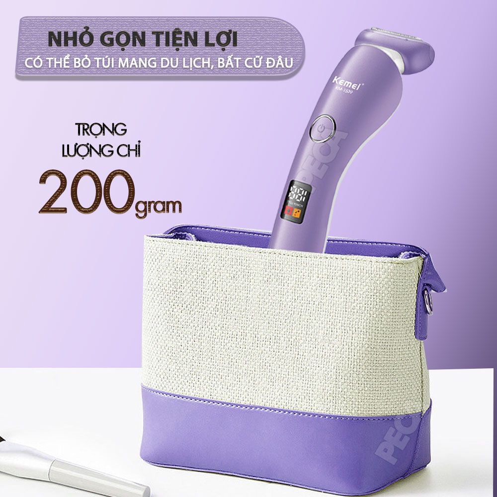 Máy tẩy lông Kemei KM-1539 chuyên dùng cạo lông toàn thân, bikini sử dụng pin sạc tiện lợi - Chính hãng