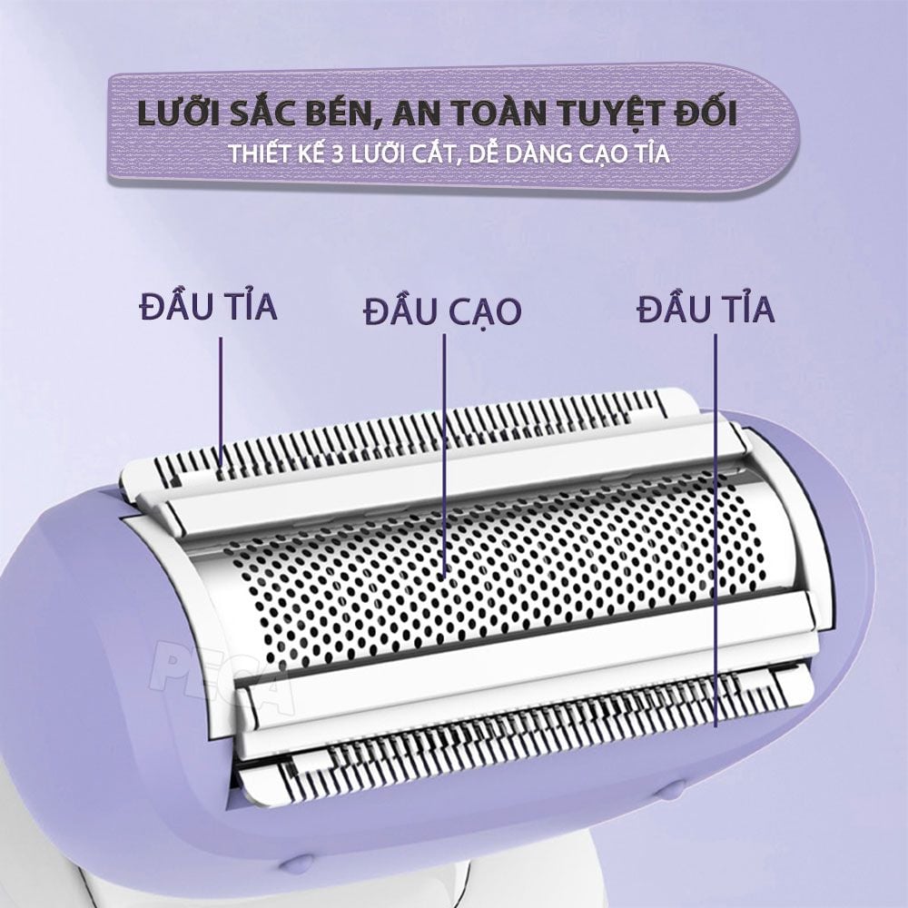 Máy tẩy lông Kemei KM-1539 chuyên dùng cạo lông toàn thân, bikini sử dụng pin sạc tiện lợi - Chính hãng