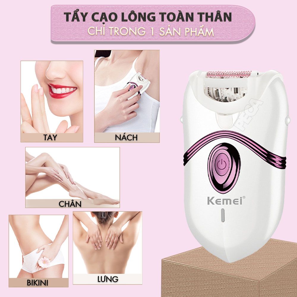 Máy tẩy lông đa năng 2in1 Kemei KM-395 gồm 2 đầu thay thế chuyên dụng nhổ lông, cạo lông, sử dụng toàn thân - Chính hãng