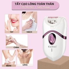 Máy tẩy lông đa năng 2in1 Kemei KM-395 gồm 2 đầu thay thế chuyên dụng nhổ lông, cạo lông, sử dụng toàn thân - Chính hãng