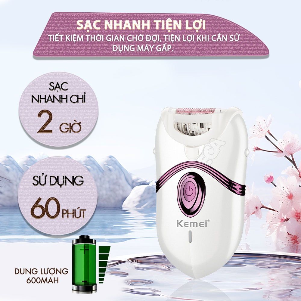 Máy tẩy lông đa năng 2in1 Kemei KM-395 gồm 2 đầu thay thế chuyên dụng nhổ lông, cạo lông, sử dụng toàn thân - Chính hãng