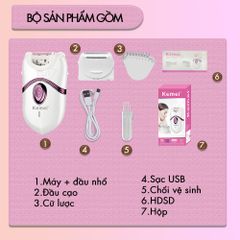 Máy tẩy lông đa năng 2in1 Kemei KM-395 gồm 2 đầu thay thế chuyên dụng nhổ lông, cạo lông, sử dụng toàn thân - Chính hãng
