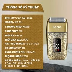 Máy cạo râu Kemei KM-T91 lưỡi nổi 3D cạo sạch nhanh, màn hình LCD, công suất mạnh mẽ 5W - Hàng chính hãng