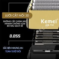 Máy cạo râu Kemei KM-T91 lưỡi nổi 3D cạo sạch nhanh, màn hình LCD, công suất mạnh mẽ 5W - Hàng chính hãng