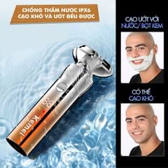 Máy cạo râu khô và ướt KEMEI KM-T86 chống thấm nước IPX6 công suất 8W sạc USB nhanh 1.5 giờ - Chính hãng
