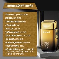 Máy cạo râu Kemei KM-TX10 điều chỉnh 3 mức tốc độ, màn hình LCD, công suất mạnh mẽ 5W - Hàng chính hãng