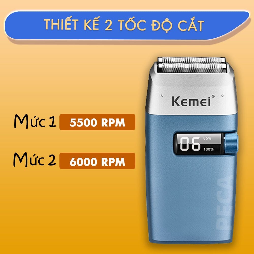 Máy cạo râu khô Kemei KM-3385 màn hình LCD thông minh, lưỡi kép nổi cạo sạch nhanh, sạc USB tiện lợi - Hàng chính hãng