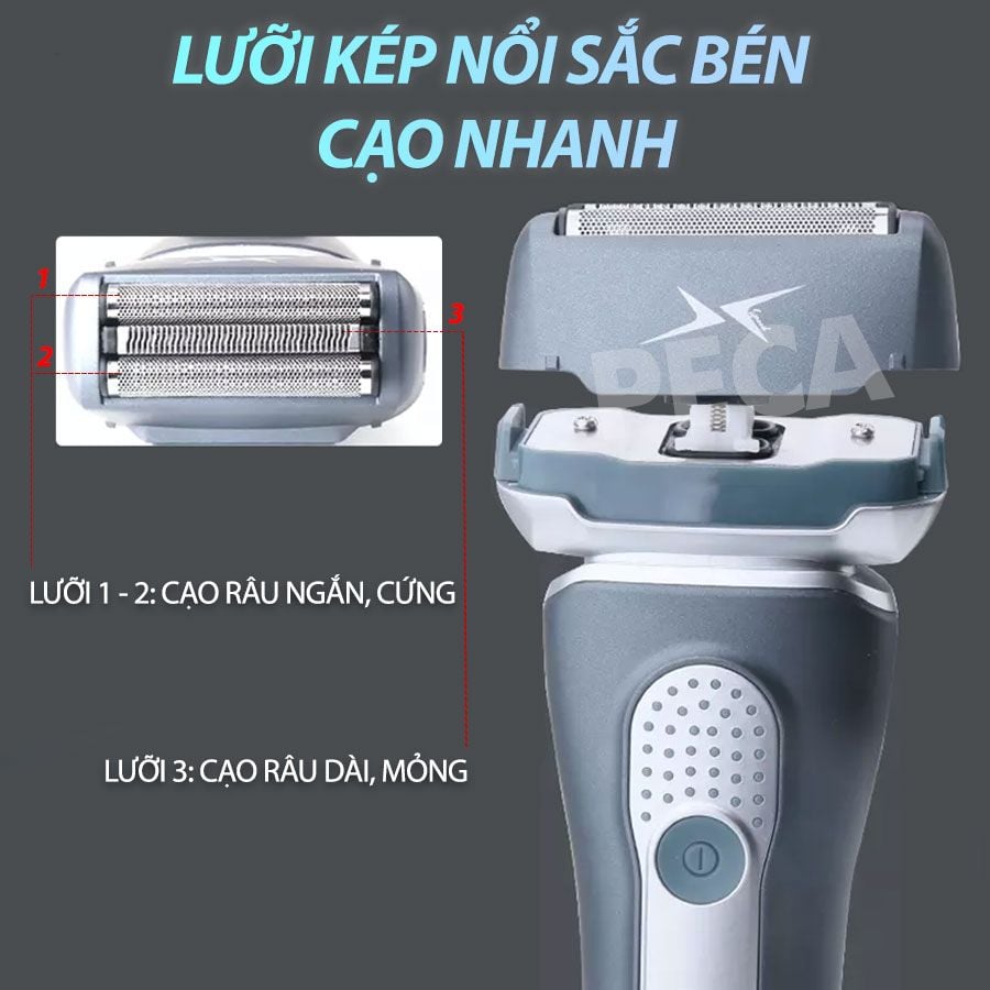 Máy cạo râu Kemei KM-111 lưỡi kép nổi cạo sạch nhanh, sạc USB tiện lợi, chống thấm nước IPX5 cạo khô và ướt đều được - Hàng chính hãng