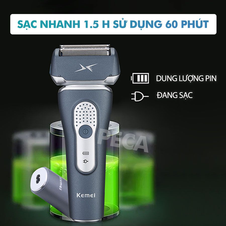 Máy cạo râu Kemei KM-111 lưỡi kép nổi cạo sạch nhanh, sạc USB tiện lợi, chống thấm nước IPX5 cạo khô và ướt đều được - Hàng chính hãng