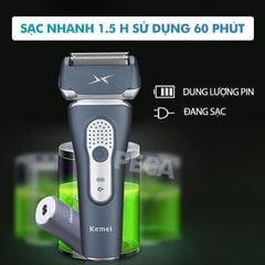 Máy cạo râu Kemei KM-111 lưỡi kép nổi cạo sạch nhanh, sạc USB tiện lợi, chống thấm nước IPX5 cạo khô và ướt đều được - Hàng chính hãng